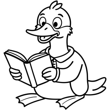 Eared Grebe duck reading icon vector. AI generated image. Clipart cartoon deisgn icon clipart