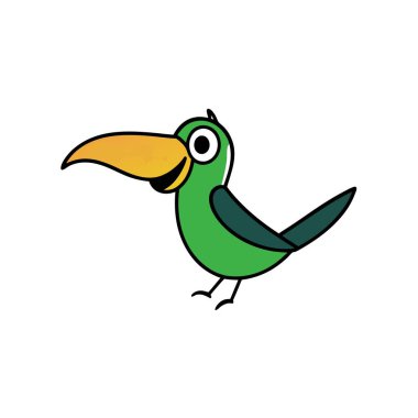 Emerald Toucanet kuşu ikon vektörünü oynuyor. Yapay zeka görüntü oluşturdu. Clipart çizgi film deisgn simgesi