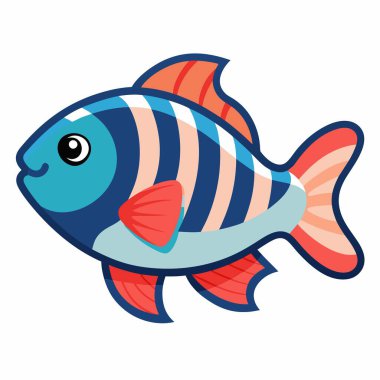 Cichlid balığı Kawaii 'yi gezdirir. Yapay zeka görüntü oluşturdu. Clipart çizgi film deisgn simgesi