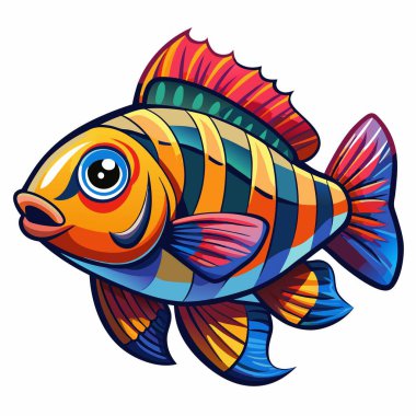 Cichlid balığı Kawaii 'yi deviriyor. Yapay zeka görüntü oluşturdu. Clipart çizgi film deisgn simgesi