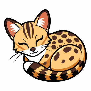 Common Genet lynx sleeps kawaii. AI generated image. Clipart cartoon deisgn icon clipart