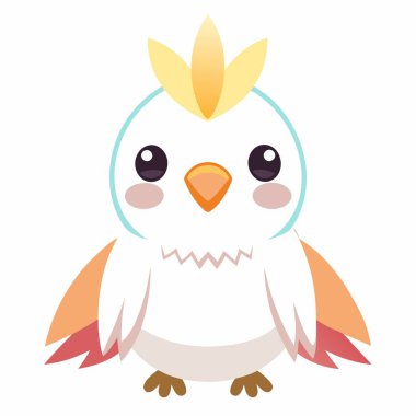 Corella Bird, Kawaii 'de yatıyor. Yapay zeka görüntü oluşturdu. Clipart çizgi film deisgn simgesi