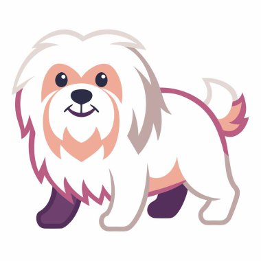 Coton De Tulear köpeği Kawaii 'yi gezdiriyor. Yapay zeka görüntü oluşturdu. Clipart çizgi film deisgn simgesi