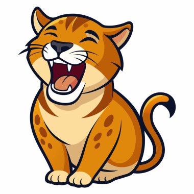 Cougar Leopar, Kawaii 'ye gülüyor. Yapay zeka görüntü oluşturdu. Clipart çizgi film deisgn simgesi