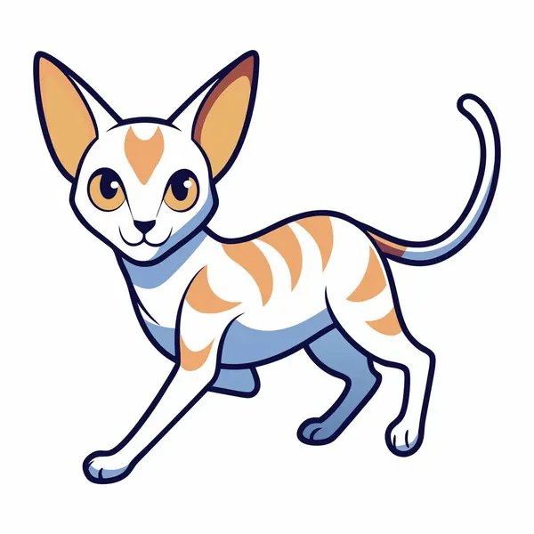 stock vector Devon Rex cat runs kawaii. AI generated image. Clipart cartoon deisgn icon