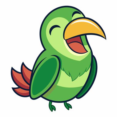 Emerald Toucanet bird laughs kawaii. AI generated image. Clipart cartoon deisgn icon clipart