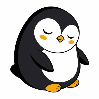 İmparator Penguen, Kawaii 'de uyuyor. Yapay zeka görüntü oluşturdu. Clipart çizgi film deisgn simgesi