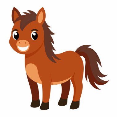 Exmoor Pony atı Kawaii 'ye gülümsüyor. Yapay zeka görüntü oluşturdu. Clipart çizgi film deisgn simgesi