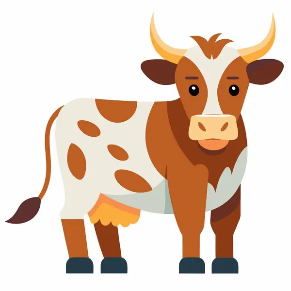 stock vector English Longhorn Cattle cow stands kawaii. AI generated image. Clipart cartoon deisgn icon