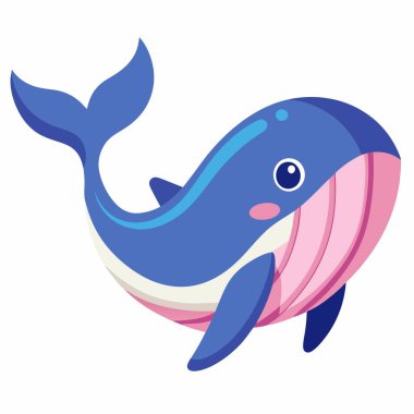 Fin Whale balığı Kawaii 'yi deviriyor. Yapay zeka görüntü oluşturdu. Clipart çizgi film deisgn simgesi