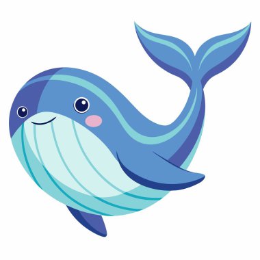 Fin Whale balığı kawaii uçurur. Yapay zeka görüntü oluşturdu. Clipart çizgi film deisgn simgesi