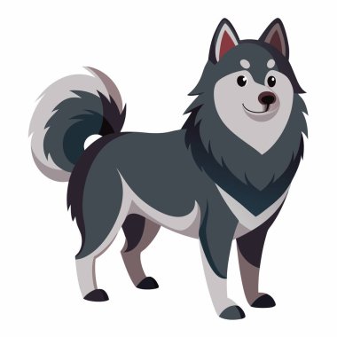 Fin Lapphund köpeği kawaii 'de duruyor. Yapay zeka görüntü oluşturdu. Clipart çizgi film deisgn simgesi