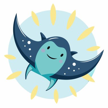 Galapagos Rays balığı Kawaii 'yi deviriyor. Yapay zeka görüntü oluşturdu. Clipart çizgi film deisgn simgesi