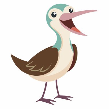 Galapagos Whimbrel Bird, Kawaii 'ye gülüyor. Yapay zeka görüntü oluşturdu. Clipart çizgi film deisgn simgesi