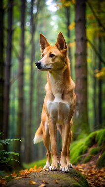 Carolina Köpeği orman gibidir. Yapay zeka fotoğraf üretti. 4K Portre Öngörünüm 8K. HD Resim Arkaplanı