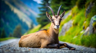 Chamois Keçi Dinlenme Sokağı. Yapay zeka fotoğraf üretti. 4K Portre Öngörünüm 8K. HD Resim Arkaplanı