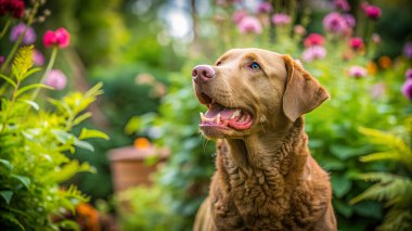 Chesapeake Bay Retriever köpeği çığlık atıyor. Yapay zeka fotoğraf üretti. 4K Portre Öngörünüm 8K. HD Resim Arkaplanı