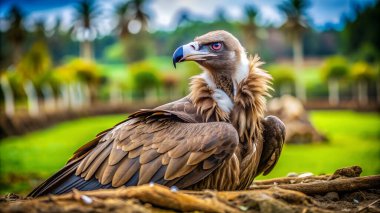 Cinereous Vulture kuşu dinleniyor. Yapay zeka fotoğraf üretti. 4K Portre Öngörünüm 8K. HD Resim Arkaplanı