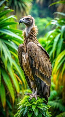 Cinereous Vulture kuşu ormanda duruyor. Yapay zeka fotoğraf üretti. 4K Portre Öngörünüm 8K. HD Resim Arkaplanı