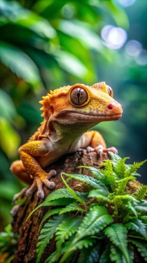 Armalı Gecko ormana benziyor. Yapay zeka fotoğraf üretti. 4K Portre Öngörünüm 8K. HD Resim Arkaplanı