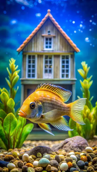 Cichlid balığı eve benziyor. Yapay zeka fotoğraf üretti. 4K Portre Öngörünüm 8K. HD Resim Arkaplanı