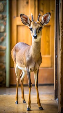 Duiker geyiği boş görünüyor. Yapay zeka fotoğraf üretti. 4K Portre Öngörünüm 8K. HD Resim Arkaplanı