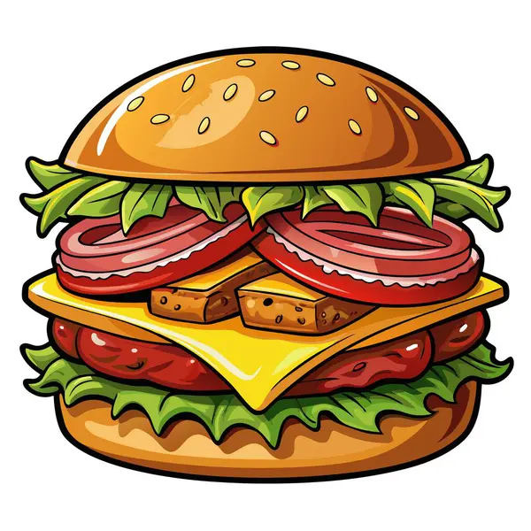 stock vector A close up of a juicy hamburger with bacon and cheese. AI generated. Vector icon