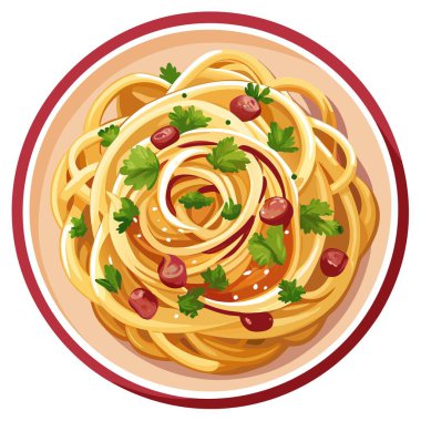 Parmesan peynirli ve maydanozlu spagetti carbonara. Yapay zeka üretildi. Vektör simgesi