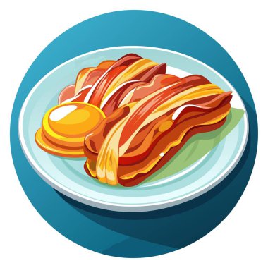 Gourmet bacon served on a white plate, isolated on table, closeup. AI generated. Vector icon clipart