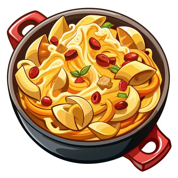 stock vector Golden-brown pasta shells overflowing with a rich, creamy sauce, crispy bacon, and tender chicken, s. AI generated. Vector icon