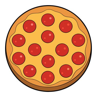 Ahşap bir yüzeye yerleştirilmiş lezzetli bir pepperoni pizza. Yemek temaları için ideal. Yapay zeka üretildi. Vektör simgesi