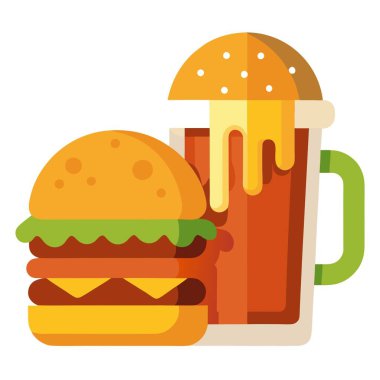 Yakın plan burger ve bira. Yapay zeka üretildi. Vektör simgesi