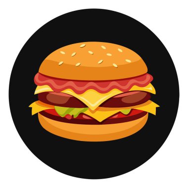 Pastırmalı peynirli burger, Burger Dark Background. Yapay zeka üretildi. Vektör simgesi