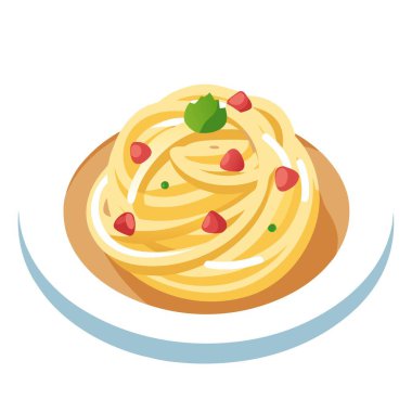 Parmesan peynirli klasik spagetti carbonara, İtalyan mutfağı. Yapay zeka üretildi. Vektör simgesi