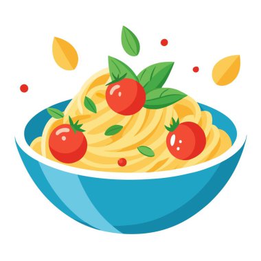 Kremalı carbonara ile kaplanmış tek bir spagetti şehriyesini mızraklayan bir çatalın karamsar yakın plan çekimi. Vektör simgesi