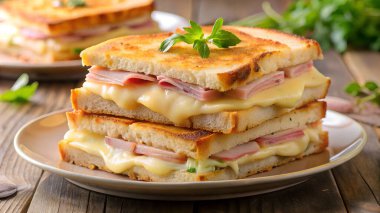 Tabağa istiflenmiş Croque monsieur sandviçleri. Yapay zeka fotoğraf üretti. 4 bin. HD Resim Arkaplanı