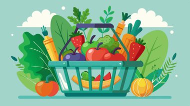 Copy space background shopping basket with many kind of vegetable. AI generated. Vector icon clipart