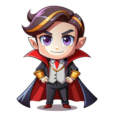 Cute boy 3D style, vampire count dracula vlad tepes costume - illustration. AI generated. Vector icon clipart