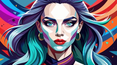 Fashionable female portrait with make-up on the girl's face, dark and white skin make-up, close-up of eyes and lips. Modern art of modeling business. Created with AI. AI generated. Vector icon clipart