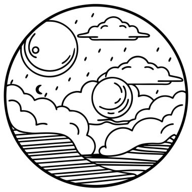 A overcast day with a full moon gleaming in the sky.. AI generated. Vector icon clipart