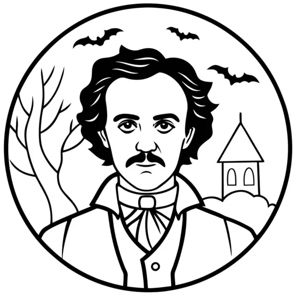 Edgar Allan Poe. Büyük şair ve yazar. Lanetli yapay zeka yaratıldı. Vektör simgesi