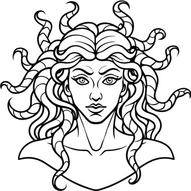 Medusa gorgon. Karanlık fantezi. Heykel. Resim çizimi. Yapay zeka üretildi. Vektör simgesi