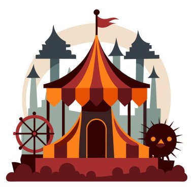 A spooky abandoned carnival with rusted rides made with . AI generated. Vector icon clipart