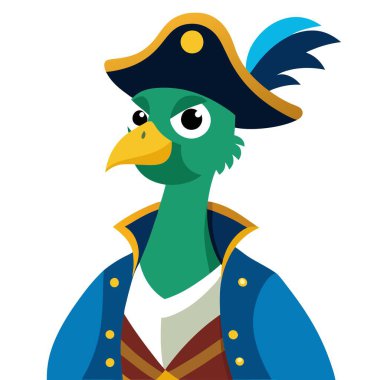 An Oil Painting Portrait of a Peacock Dressed Up as a Pirate . AI generated. Vector icon clipart