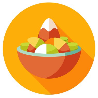 Bowl of Candy Corn on an Orange Background with Space for Copy. AI generated. Vector icon clipart