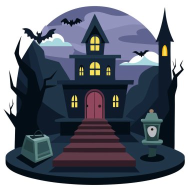 Creepy room. Haunted house. abandoned mansion. AI generated. Vector icon clipart