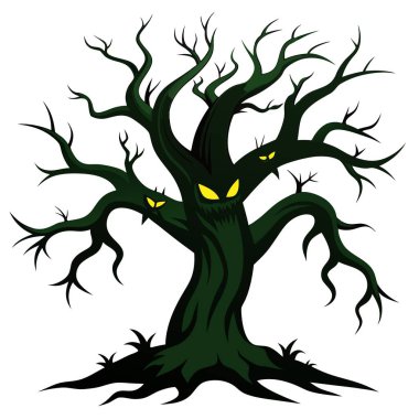 Creepy tree with twisted branches reaching out like claws. Halloween . AI generated. Vector icon clipart