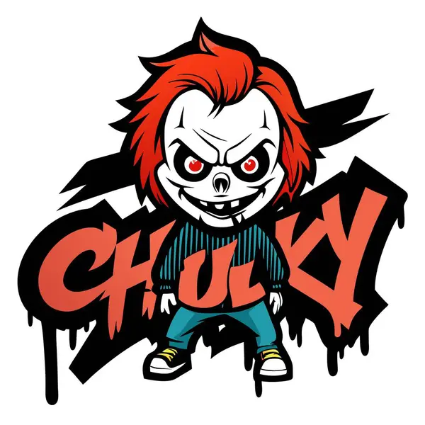 Chucky mi? Bebek silueti. Grafiti etiketli korku karakteri. hip hop. - Evet. Yapay zeka üretildi. Vektör simgesi