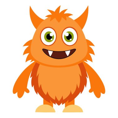 Cute orange furry monster 3D cartoon character. AI generated. Vector icon clipart