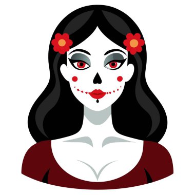 Day of The Dead. Woman with skull makeup. Calavera. Halloween.. AI generated. Vector icon clipart